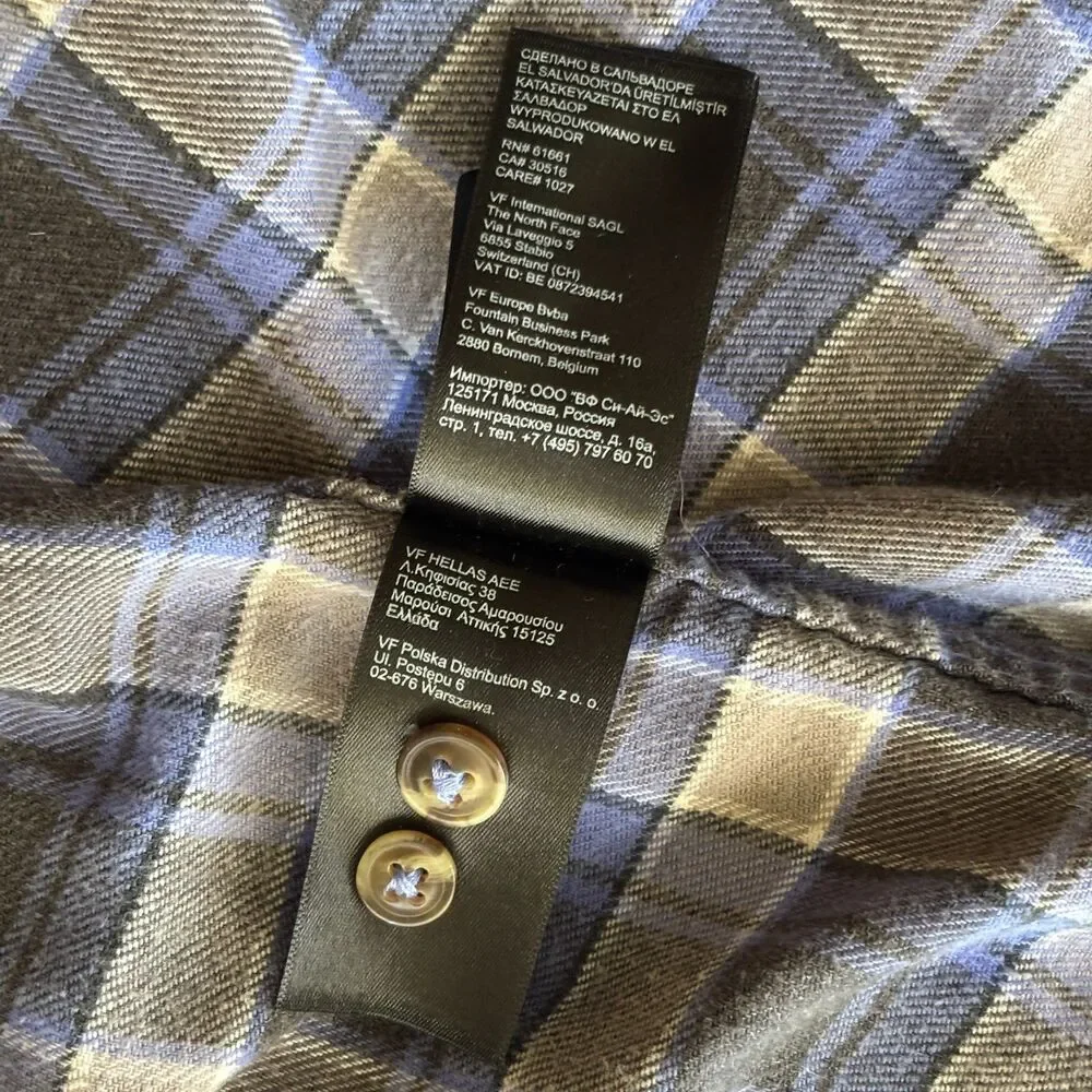 The North Face Flannel Shirt Men's Medium Blue Black Plaid Long Sleeve Button Up